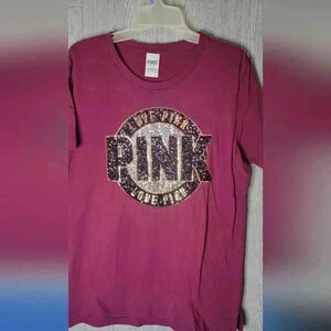 Victoria Secret PINK sequins shirt. Cranberry colored  size small.